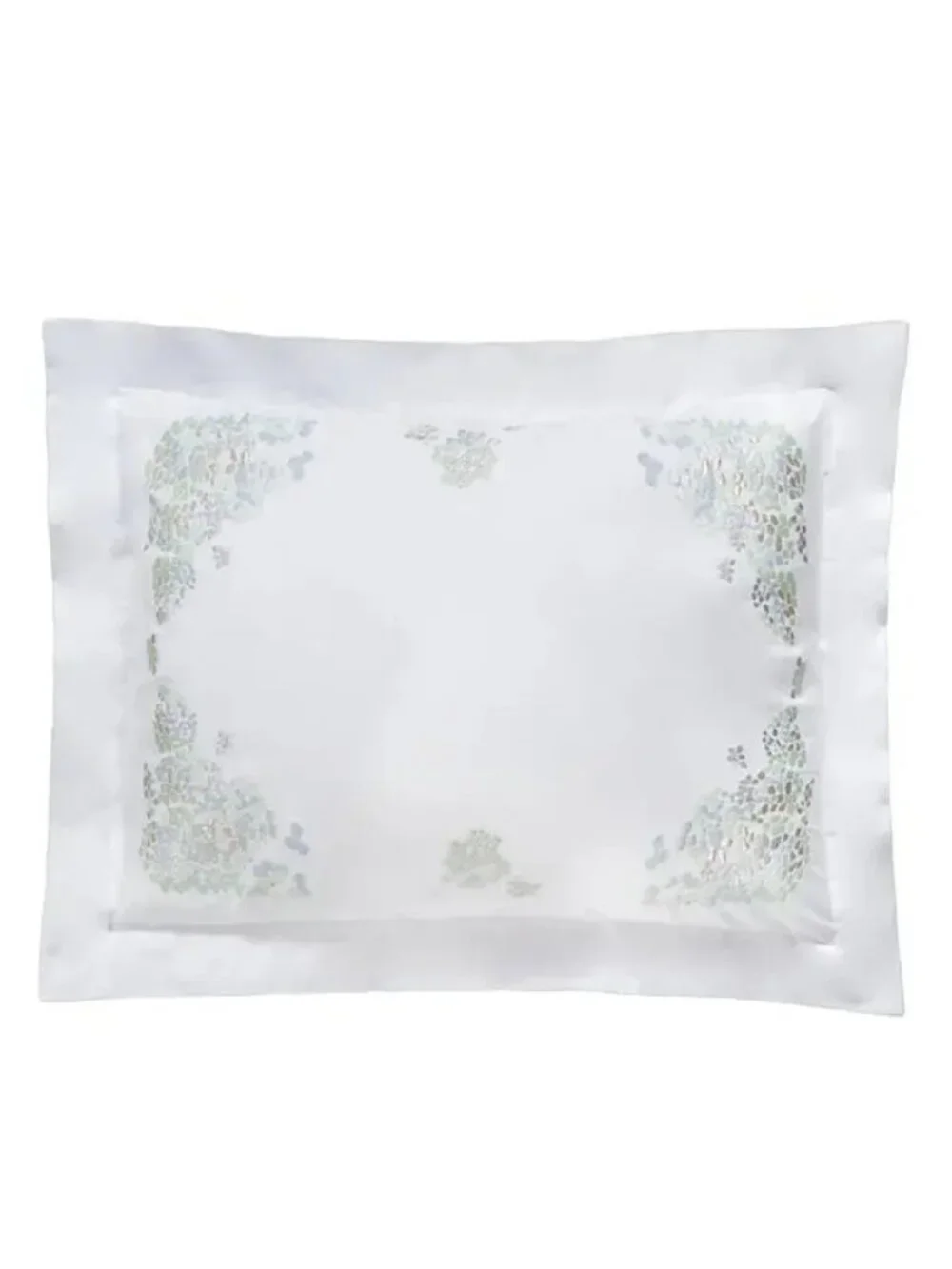 NWT Dea Linens Ibla Embroidery Sham White /Aqua Standard Sham